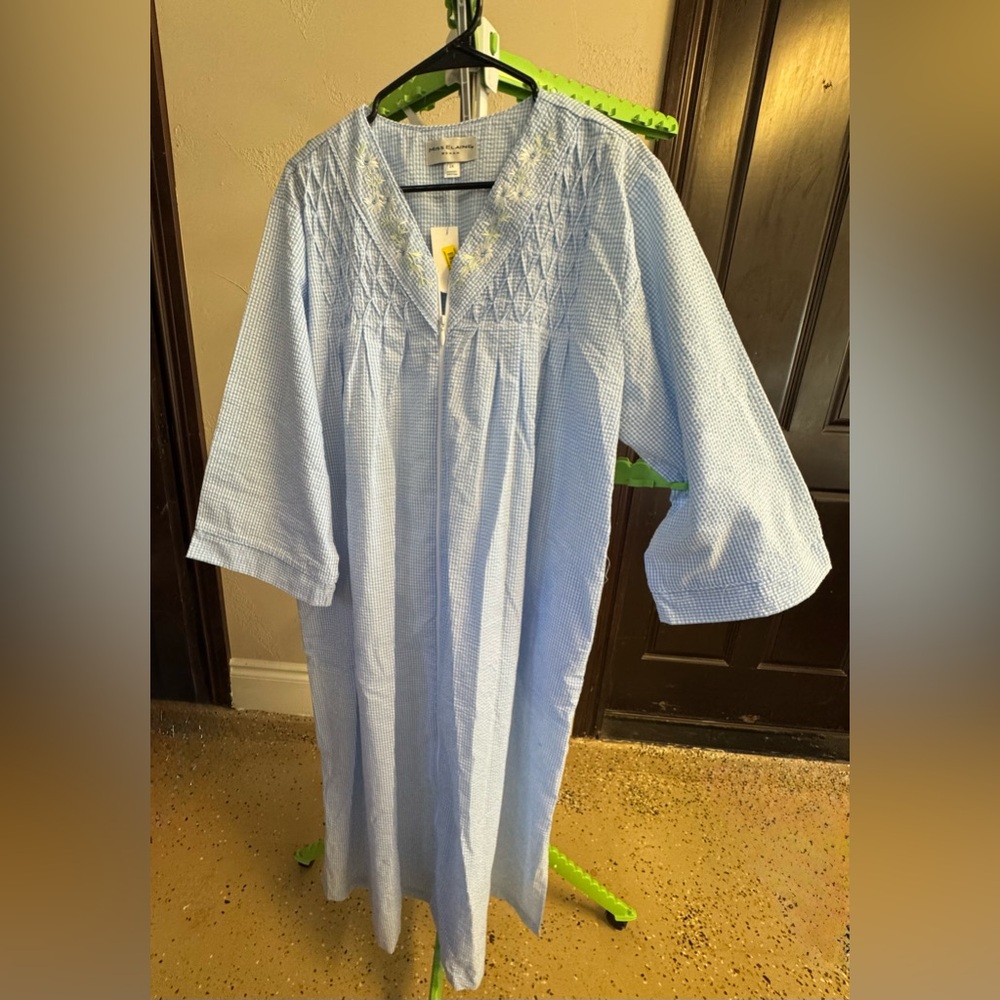 Miss Elaine Blue Checkered Dress with Embroidery